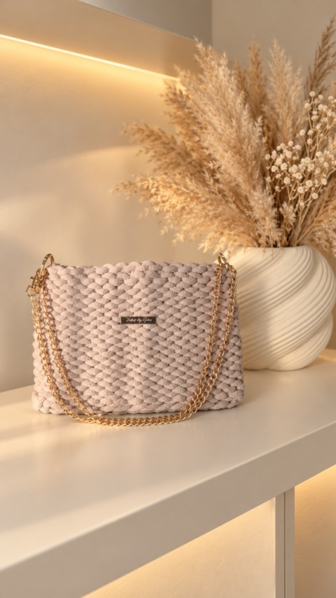 Perłowa kopertówka Siena Pearl marki Loops by Gass w eleganckiej beżowej aranżacji